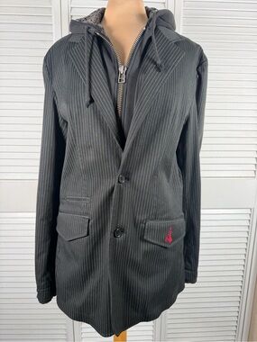 Volcom Ransom Twill Fleece Blazer Hooded Pinstripe Jacket Size L